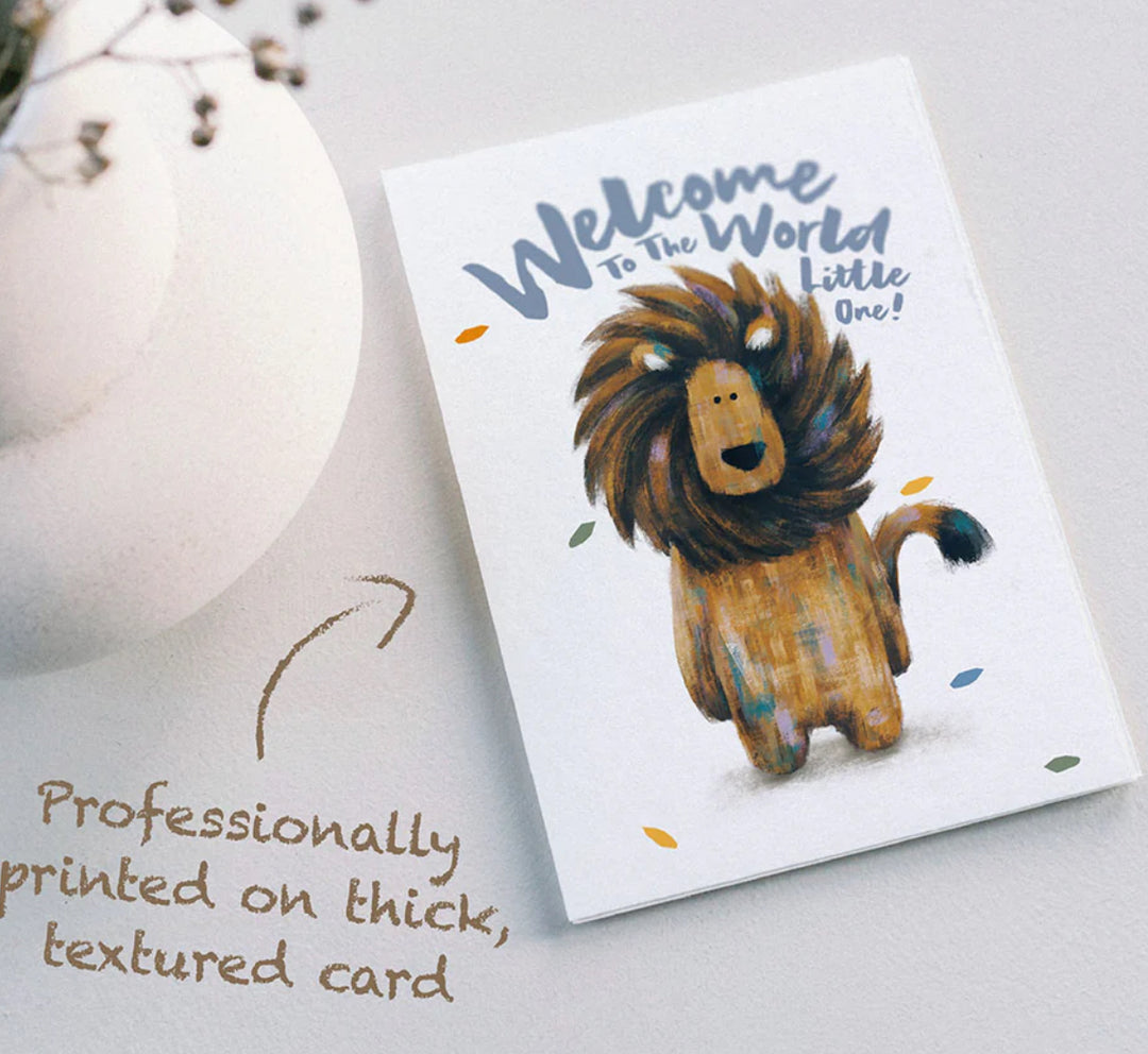 LION WELCOME TO THE WORLD GREETINGS CARD