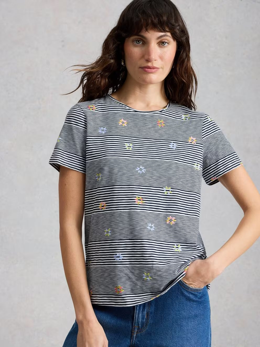ABBIE STRIPE T-SHIRT NAVY MLT STRIPE T-SHIRT