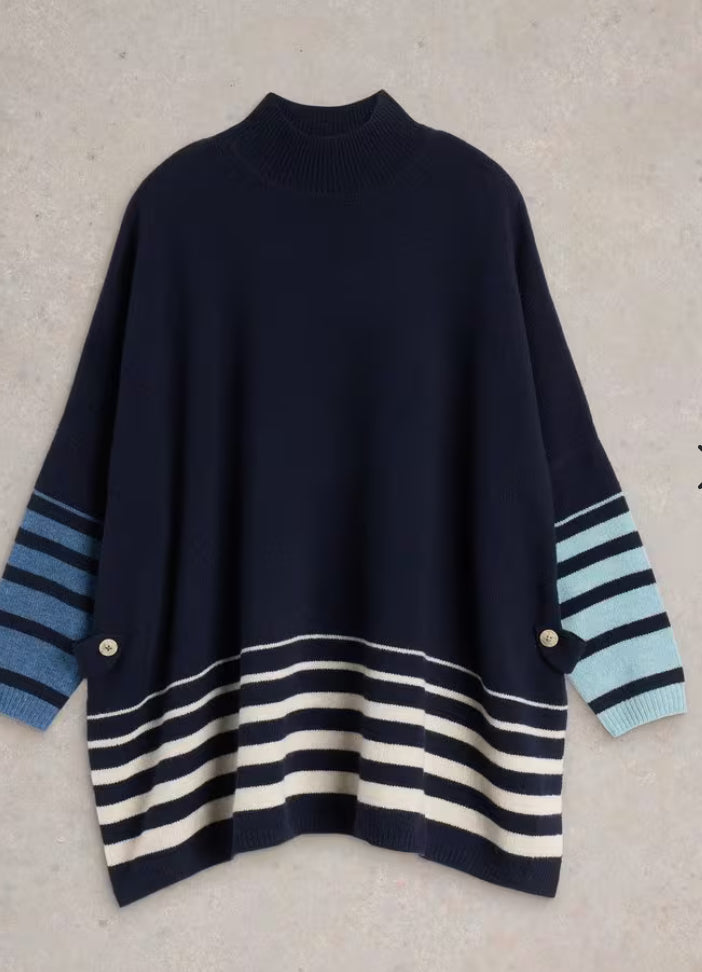 IVY SIDE SLIT THROWN ON JUMPER NAVY MULTI