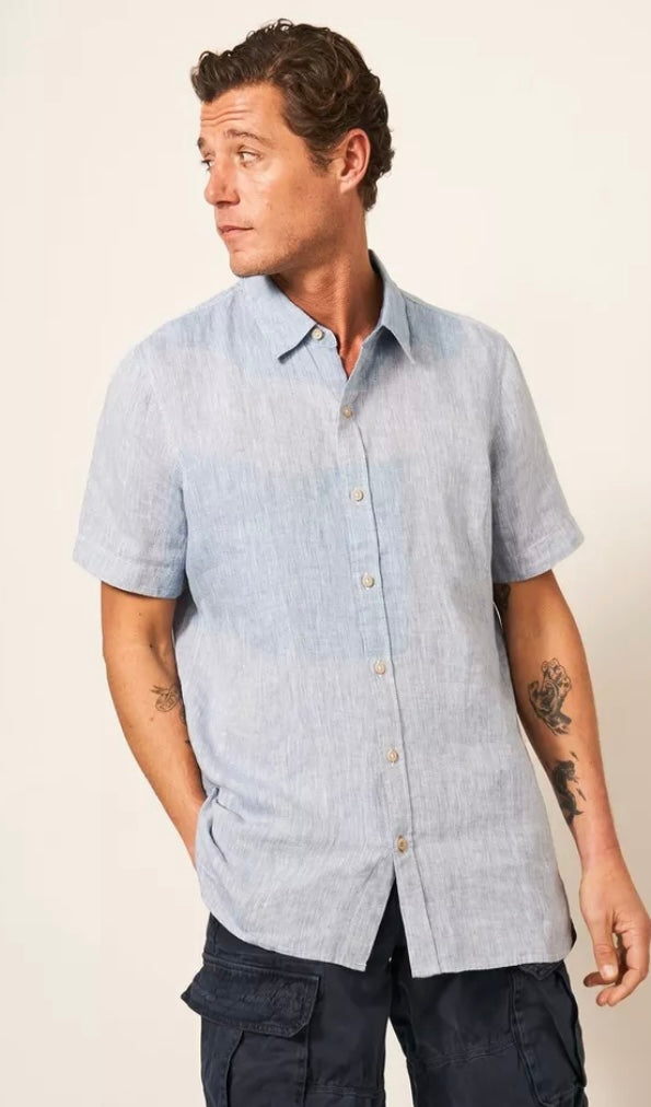 BLUE PEMBROKE SHORT SLEEVE LINEN SHIRT