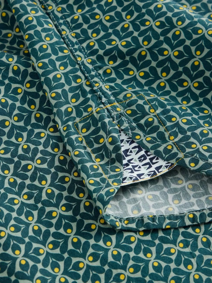 FINSBURY RETRO PRINT SHIRT TEAL PRINT