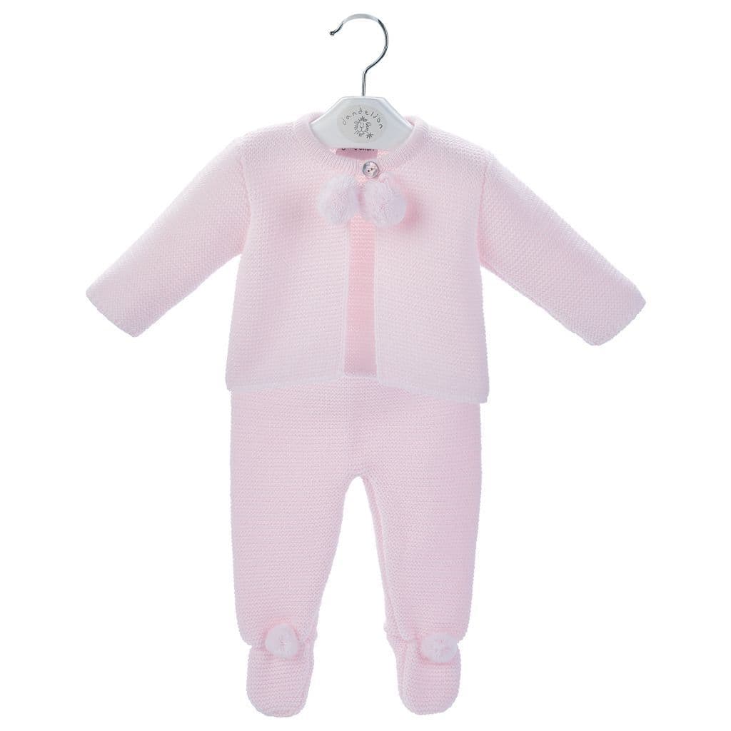 KNITTED POM POM TOP & TROUSERS PINK 0-3 MONTHS