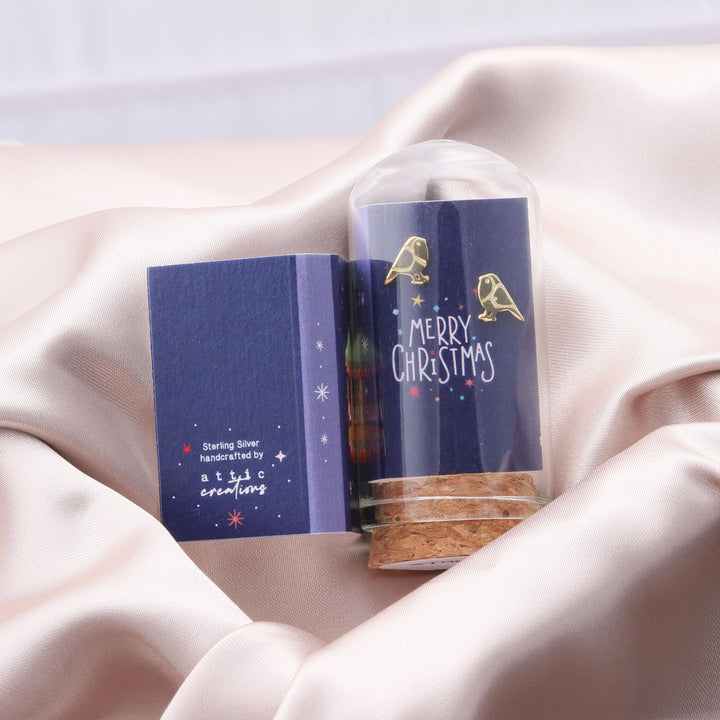 XT001 'MERRY CHRISTMAS' Robin earrings: Silver