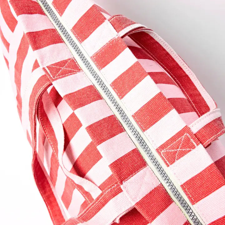 Marylebone Tote Bag in Strawberry Stripe Cotton Canvas: Large