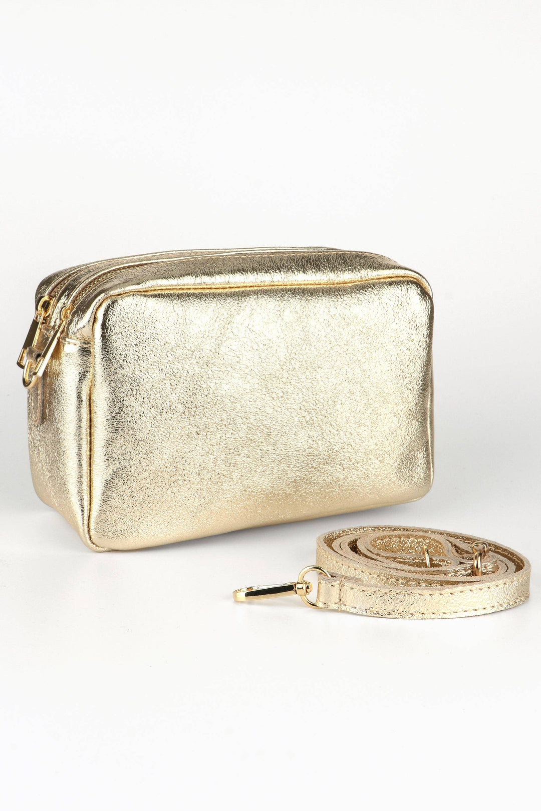 Naomi - Italian Leather Crossbody Bag - Gold, Metallic: One-size