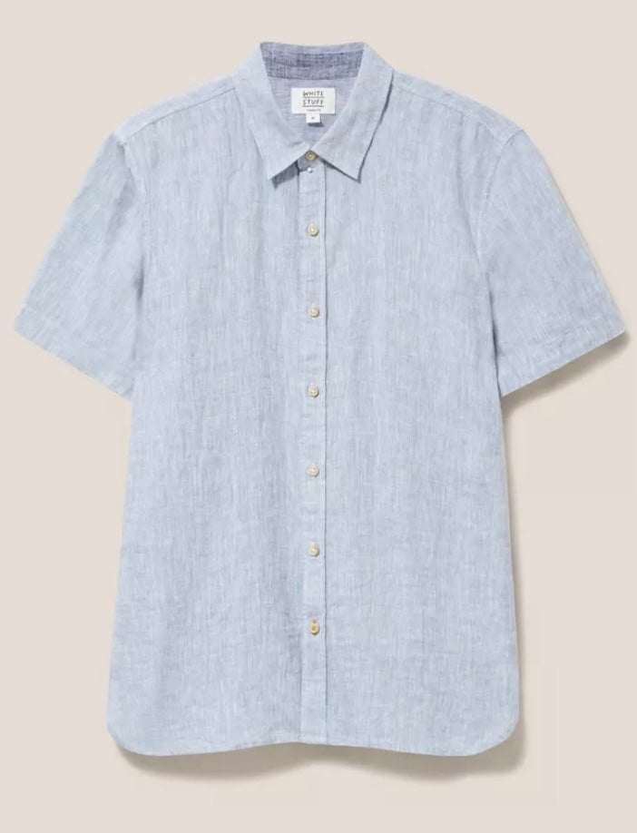 BLUE PEMBROKE SHORT SLEEVE LINEN SHIRT