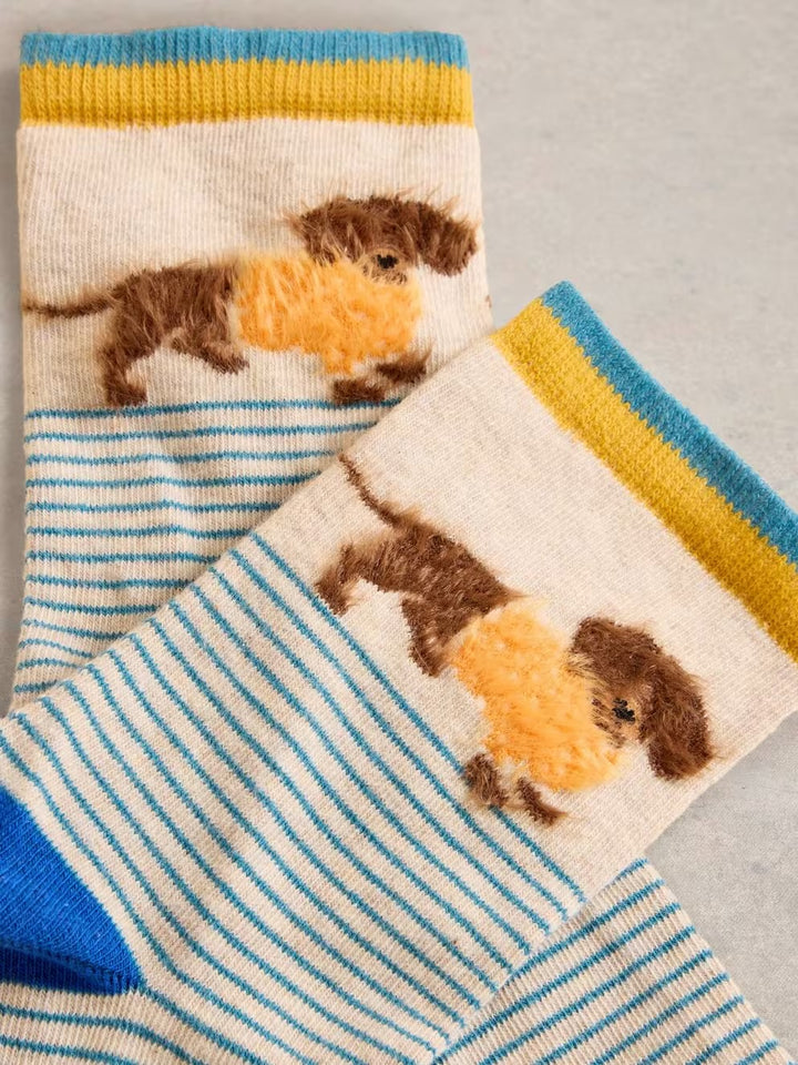 FLUFFY SAUSAGE DOG ANKLE SOCK SIZE 3-5