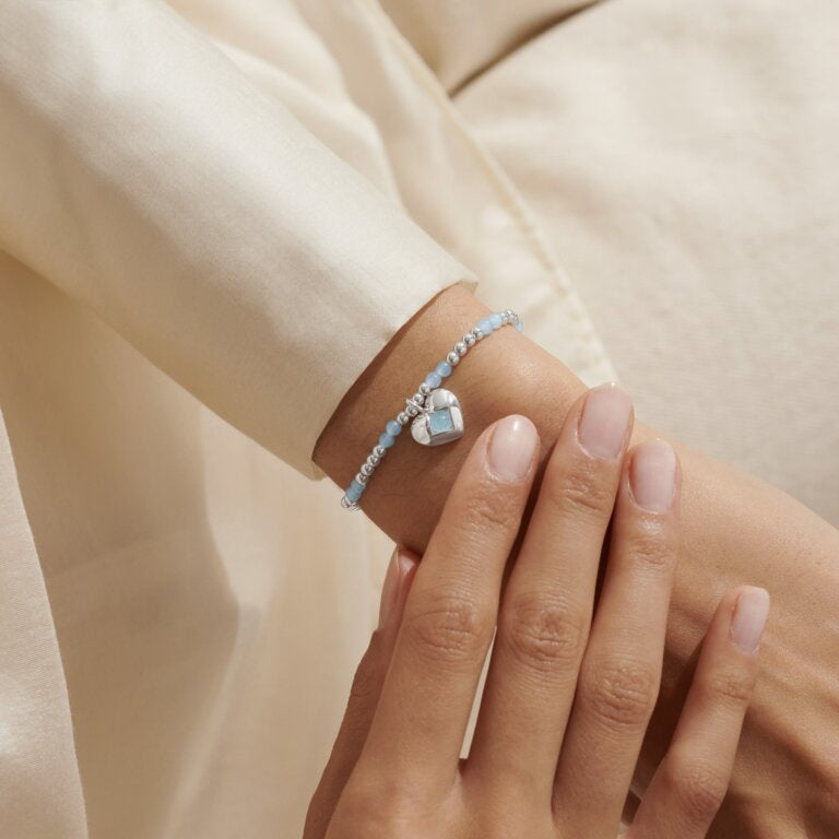 A LITTLE MARCH AQUA CRYSTAL BIRTHSTONE SILVER PLATED BRACELET