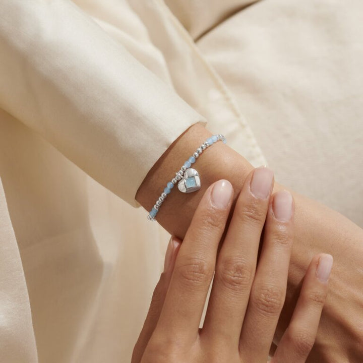 A LITTLE MARCH AQUA CRYSTAL BIRTHSTONE SILVER PLATED BRACELET