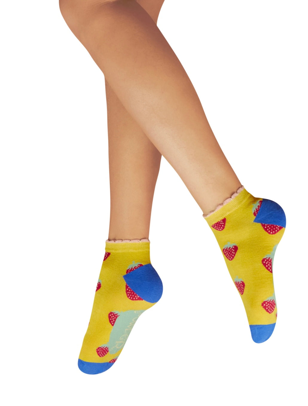 SUCCULENT STRAWBERIES MUSTARD TRAINER SOCKS uk 3-8