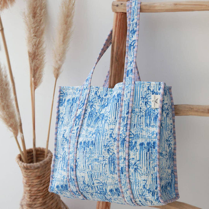 Blockprint schoudertas blue palms