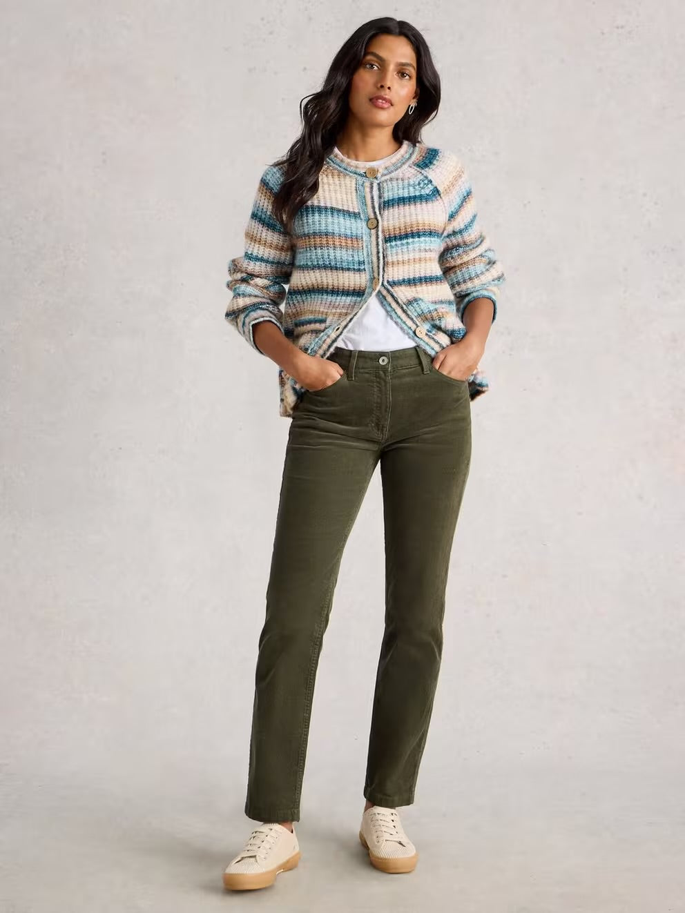 KHAKI GREEN BROOKE CORD STRAIGHT TROUSER