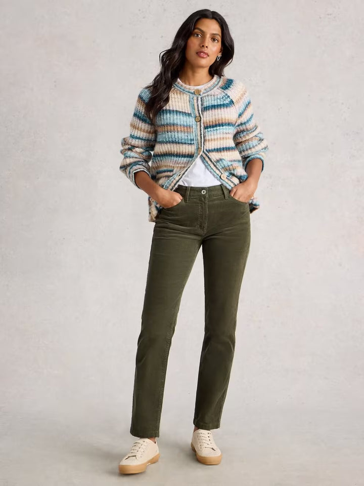 KHAKI GREEN BROOKE CORD STRAIGHT TROUSER