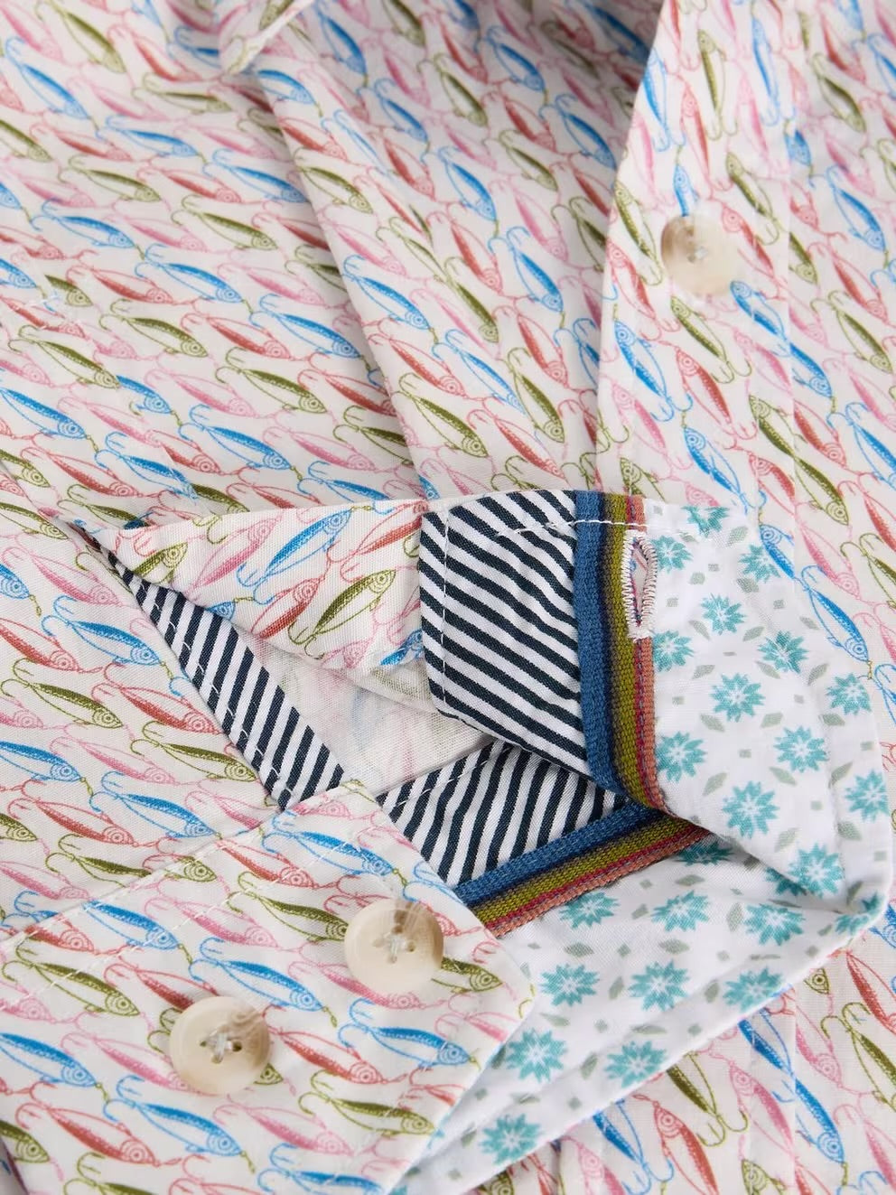 SALCOMBE LS FISH PRINT SHIRT WHITE PRINT