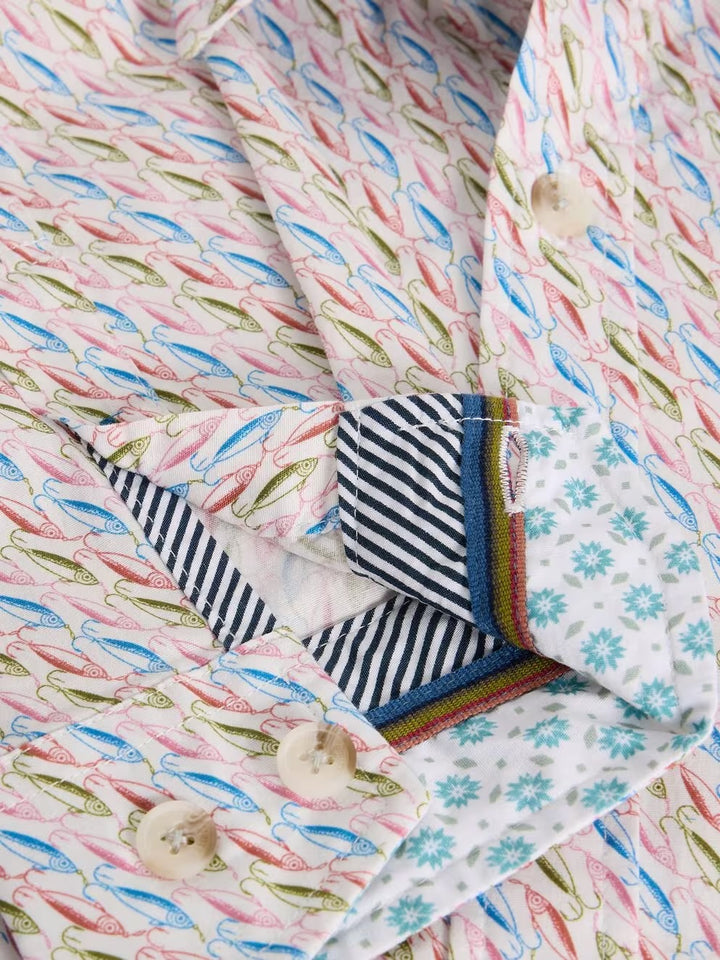 SALCOMBE LS FISH PRINT SHIRT WHITE PRINT