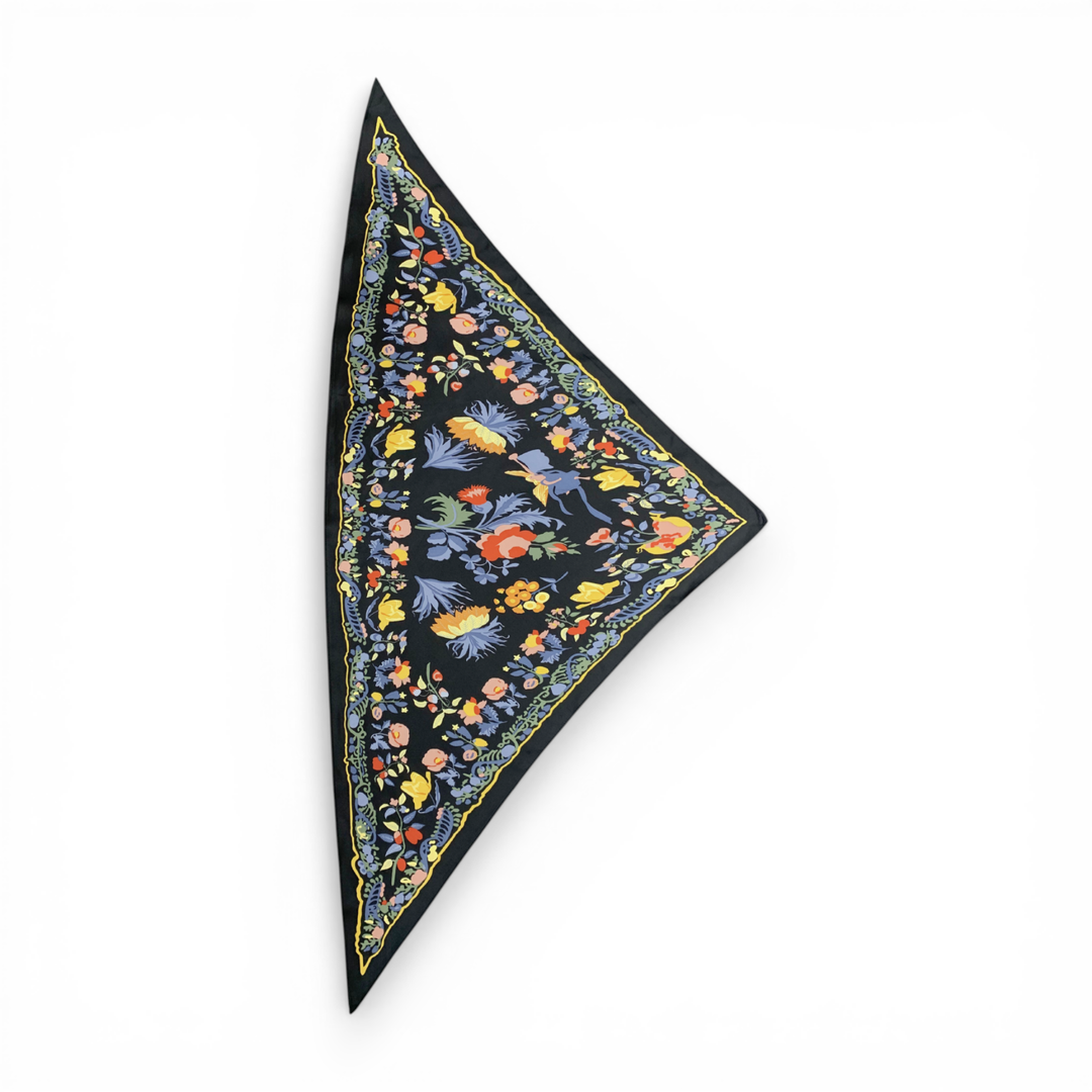 Triangle Silky Flower Scarf: Cream
