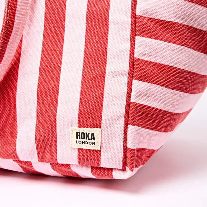 Marylebone Tote Bag in Strawberry Stripe Cotton Canvas: Large