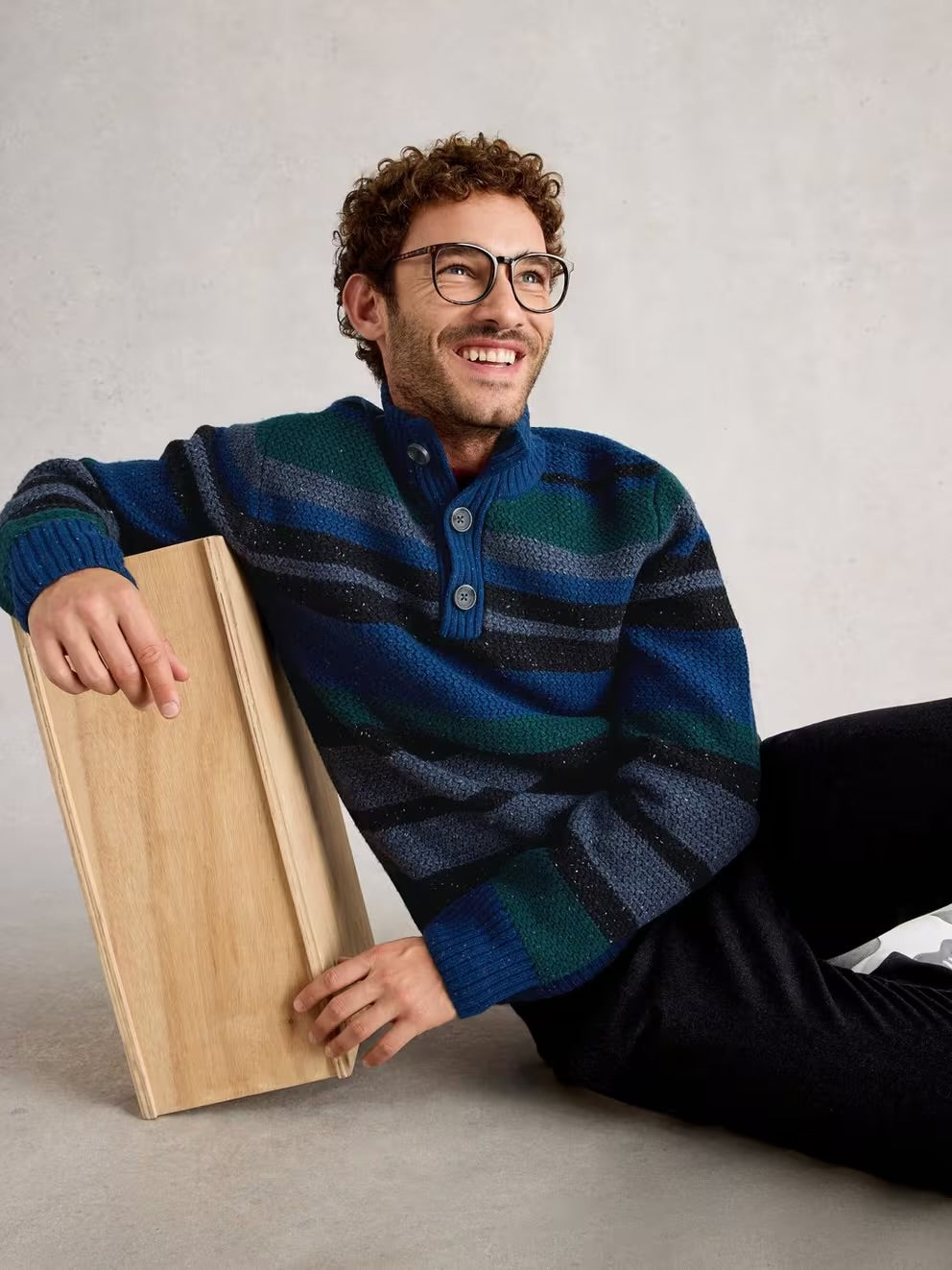 BERKLEY BUTTON NECK STRIPE BLUE MLT