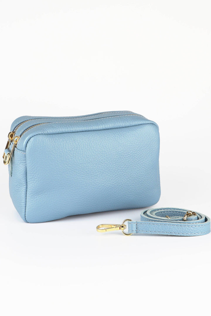 Naomi Italian Leather Crossbody Bag - Azure Blue, Pebbled: One-size