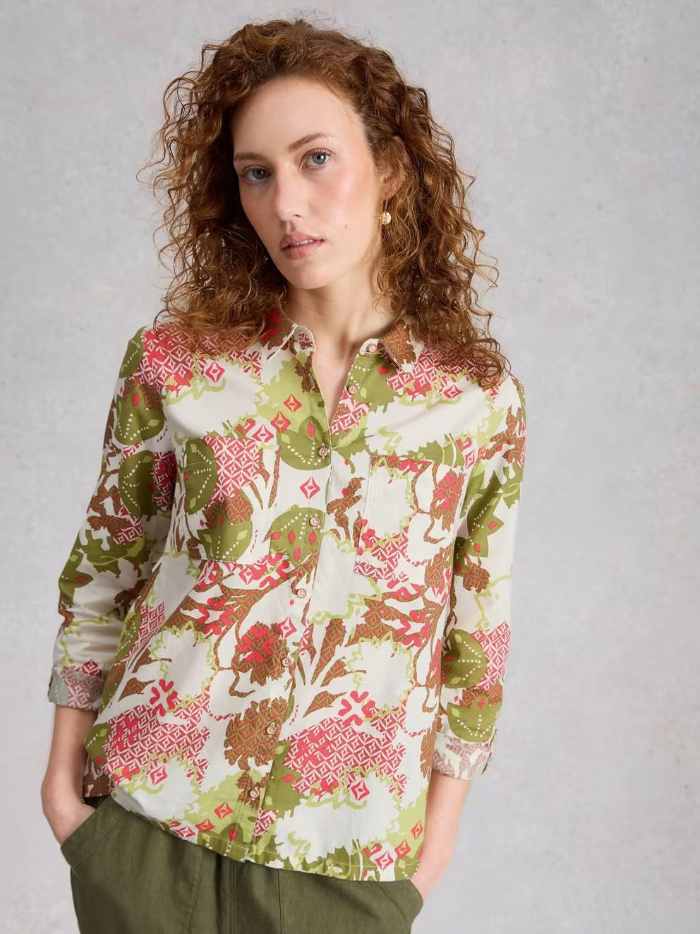 SOPHIE ORGANIC COTTON SHIRT GREEN PRINT