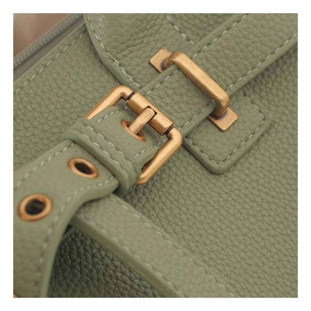 PEBBLED BELTED TOTE: TAN