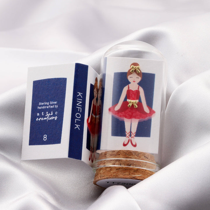 TT72008 KINFOLK Red Ballerina with Tiny bow earrings: Silver