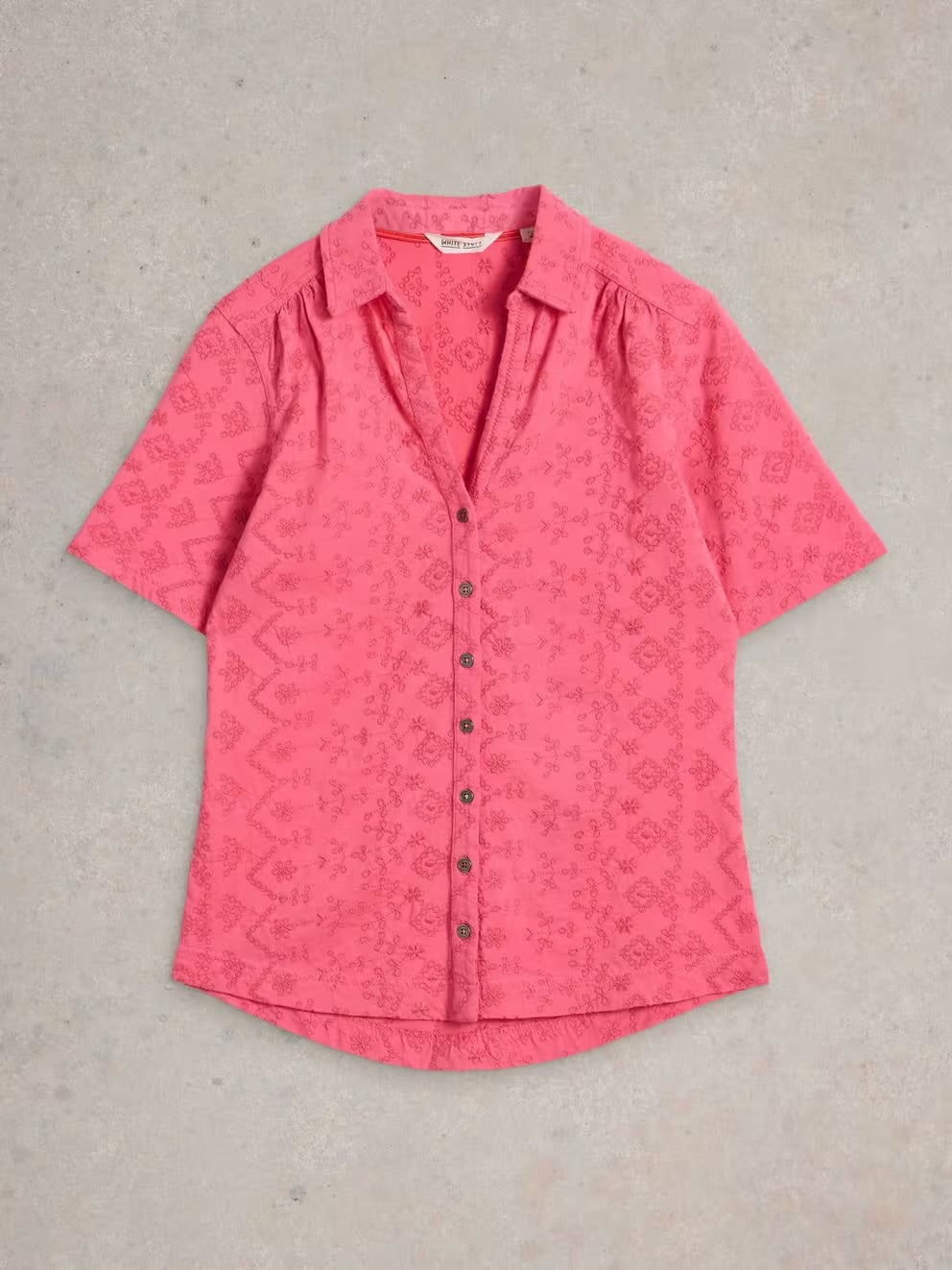 ANNIE SS BRODERIE SHIRT BRIGHT PINK