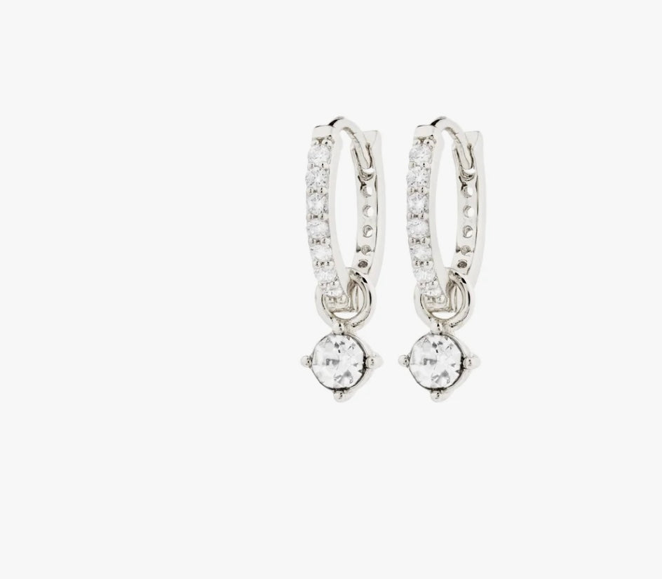 JOA CRYSTAL HOOP EARRINGS SILVER PLATED