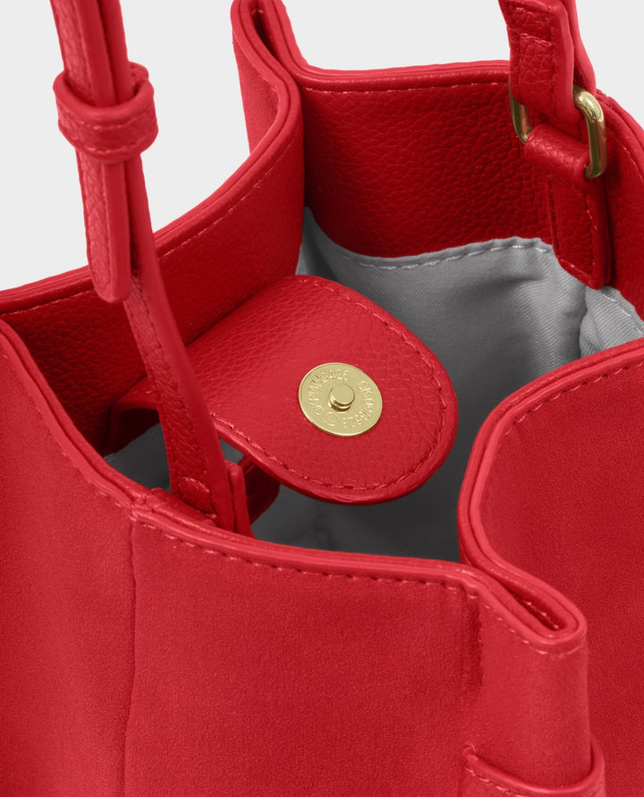 CELINA MINI SUEDETTE BUCKET BAG RED
