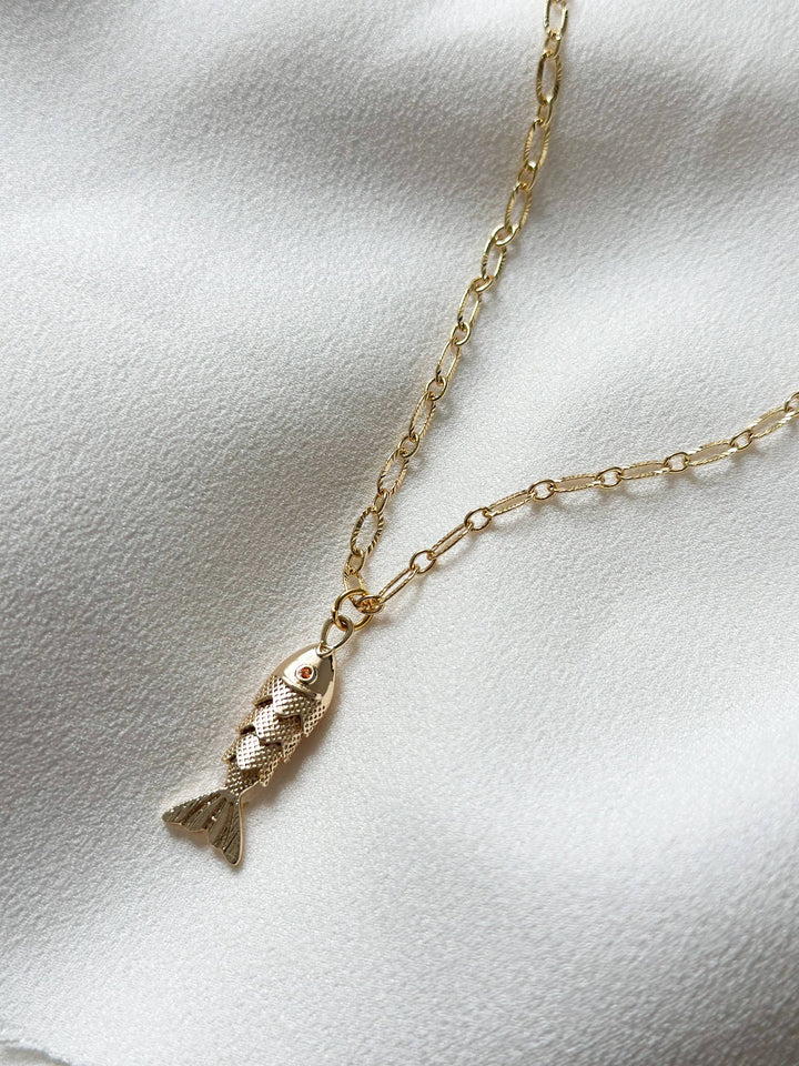 18k Gold Plated Fish Pendant Necklace 