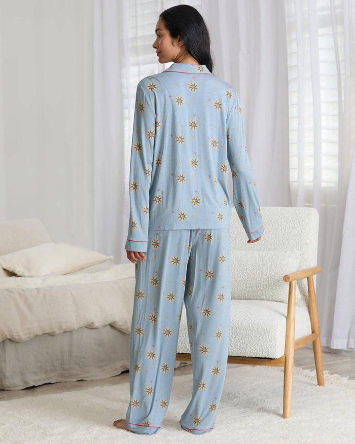 Tencel™ Modal Twinkling Sky Button Up Long Pyjama Set: UK 12