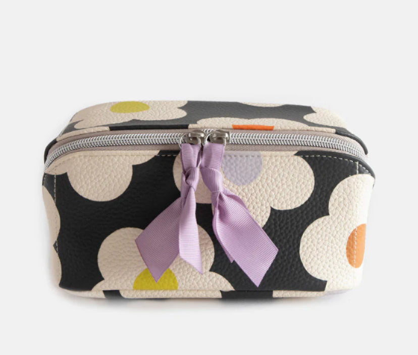 MULTI FLOWER CHARCOAL DIAGONAL COSMETIC BAG