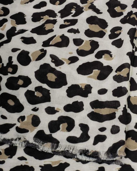 PRINTED SCARF | LEOPARD OFF WHITE BLACK