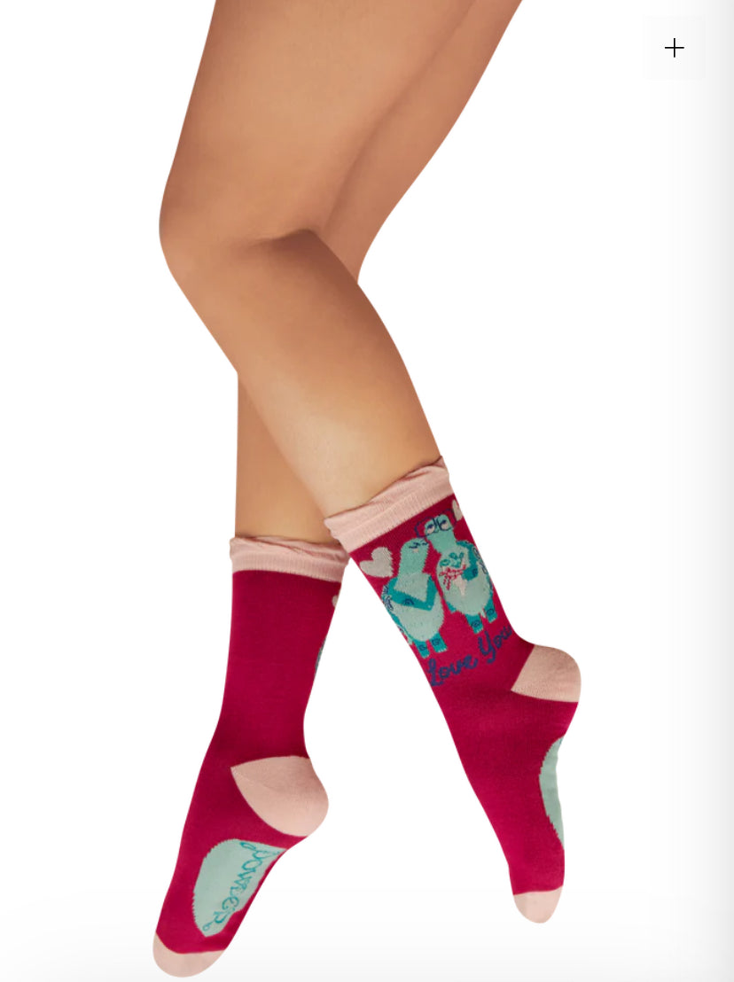 LOVE YOU LONG TIME TORTOISE FUCHSIA ANKLE SOCKS  SIZE 3-8