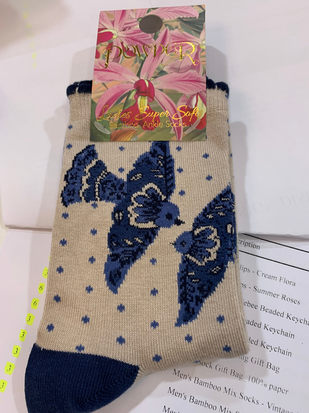 BAMBOO MIX ANKLE SOCKS - BLUE BIRDS