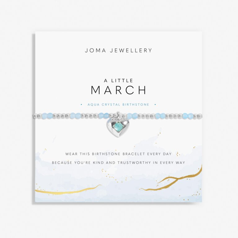 A LITTLE MARCH AQUA CRYSTAL BIRTHSTONE SILVER PLATED BRACELET