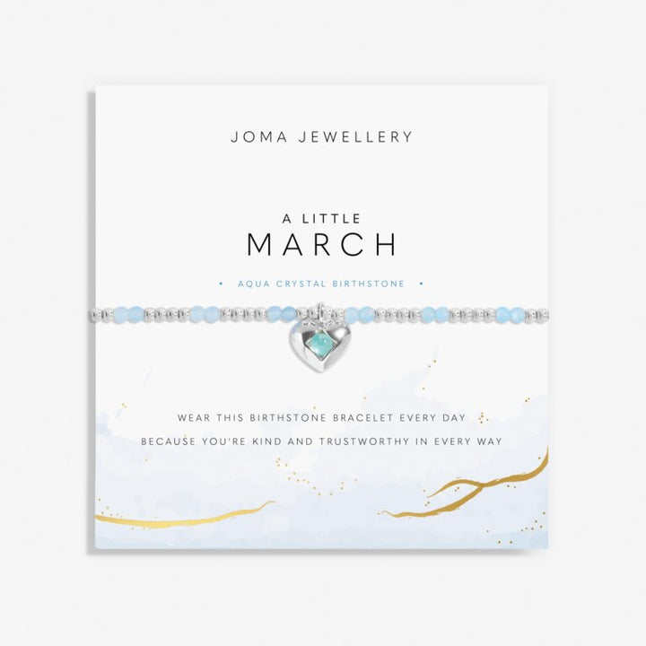 A LITTLE MARCH AQUA CRYSTAL BIRTHSTONE SILVER PLATED BRACELET