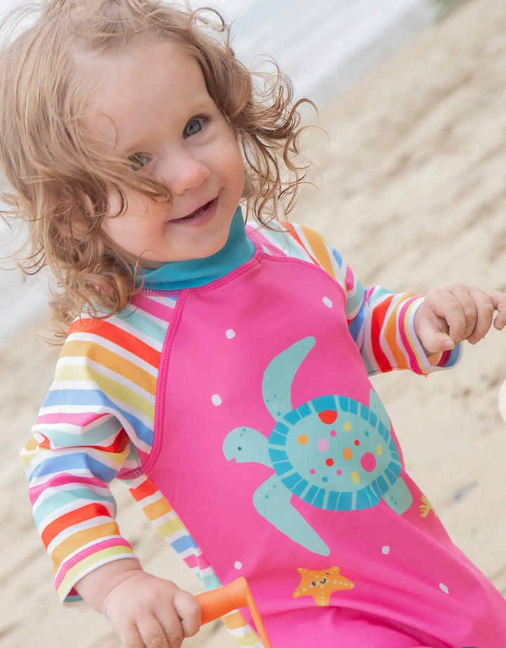 LITTLE SUN SAFE SEASIDE STRIPE/TURTLE SWIMSUIT