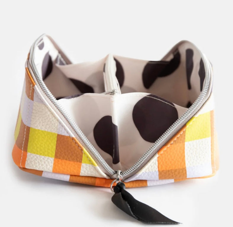MULTI CHECK DIAGONAL COSMETIC BAG