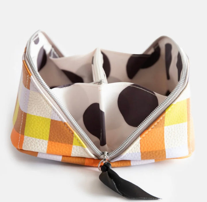 MULTI CHECK DIAGONAL COSMETIC BAG