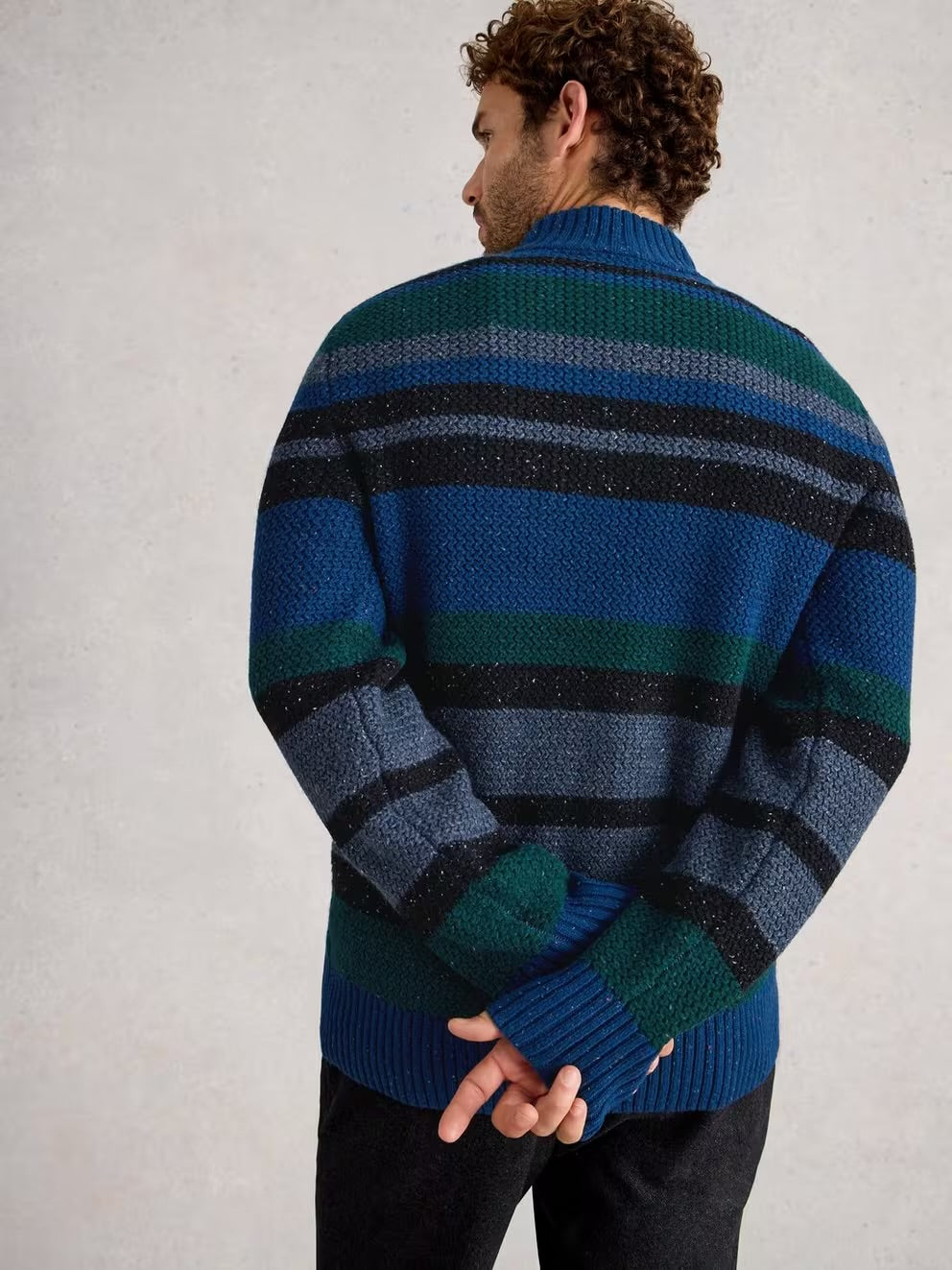 BERKLEY BUTTON NECK STRIPE BLUE MLT