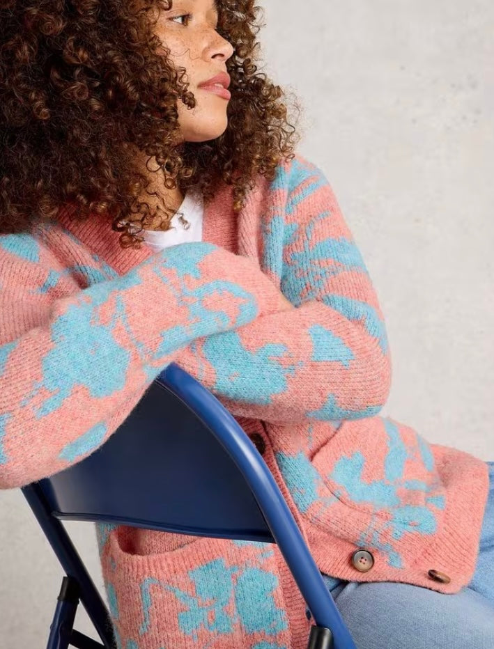 JENNY FLORAL CARDI CORAL MLT