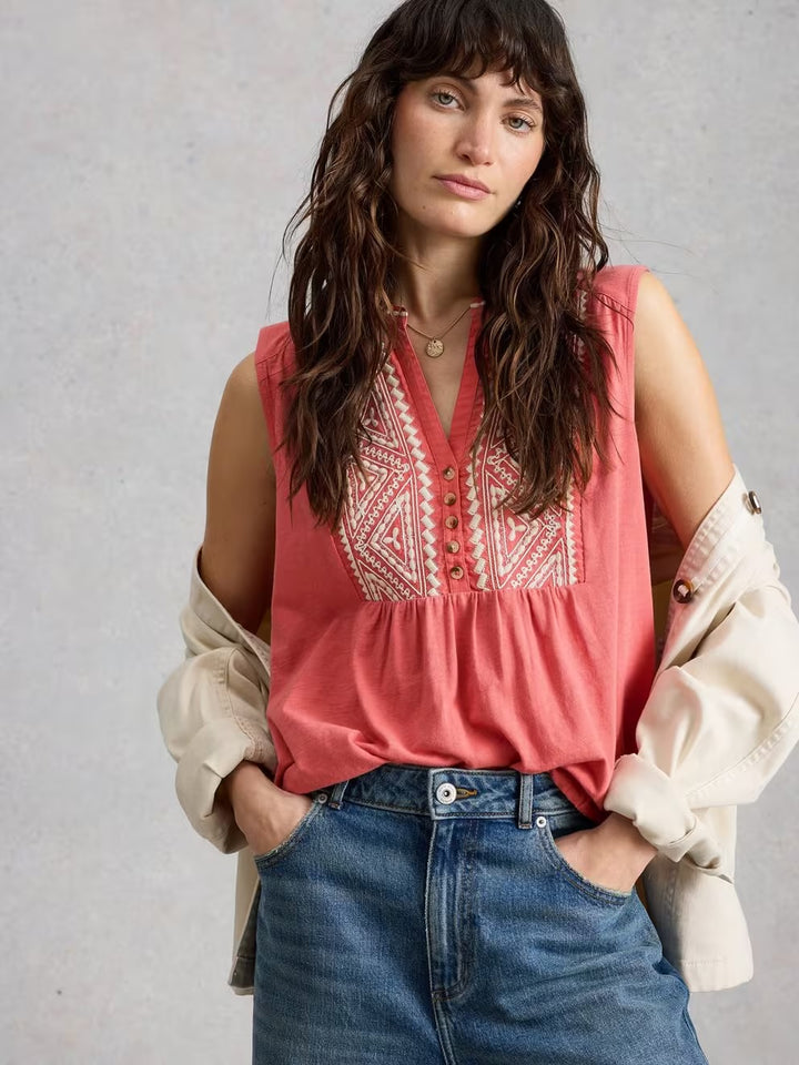 PEONY SLEEVELESS SHIRT MID PINK