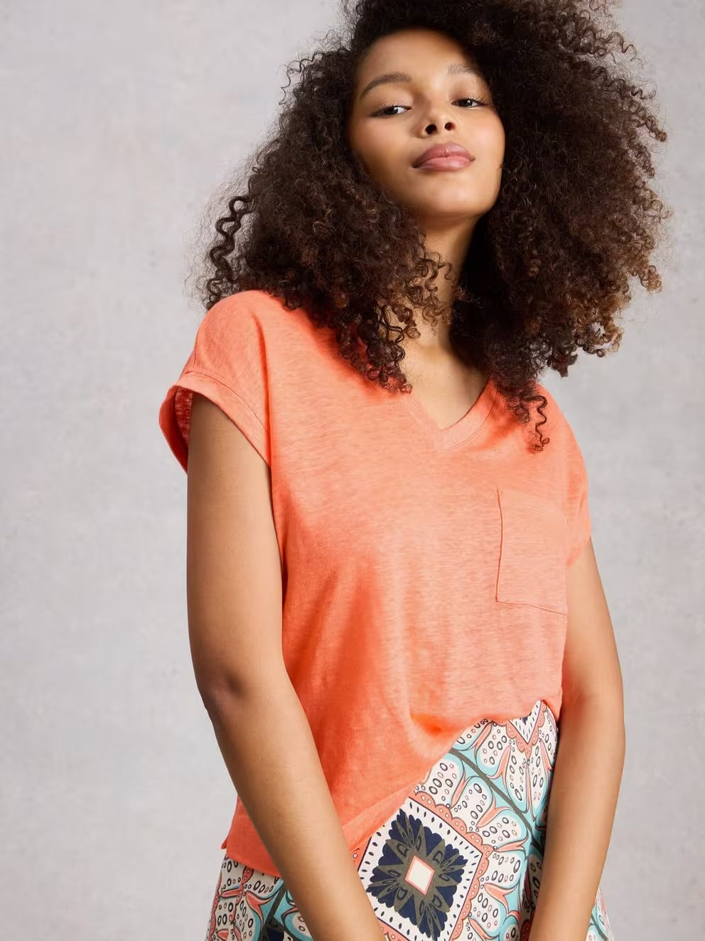 IRIS LINEN TEE MID CORAL