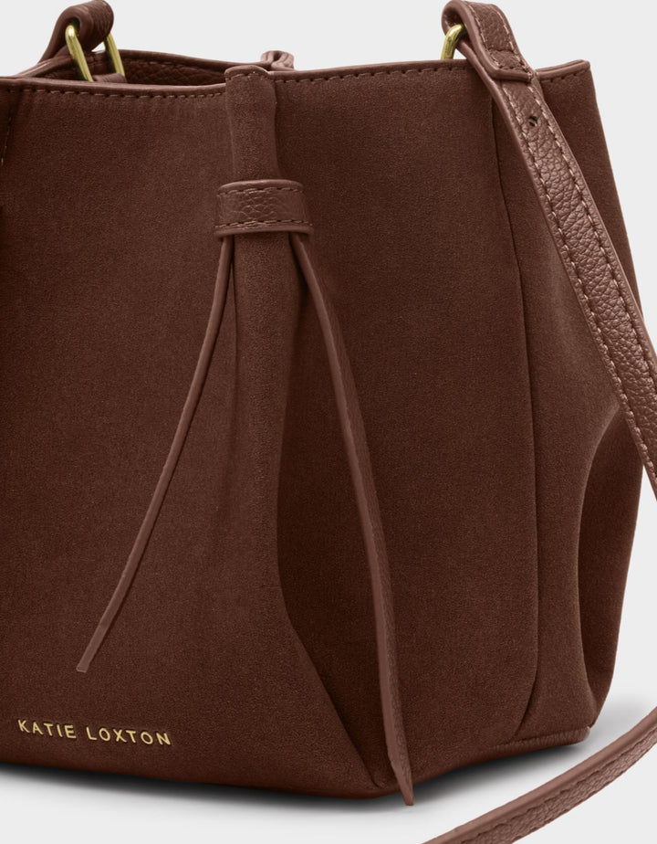 CELINA MINI SUEDETTE BUCKET BAG | CHOCOLATE SUEDETTE