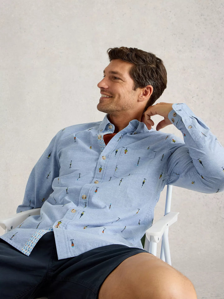 FINSBURY FISHING PRINT SHIRT BLUE CHAMBRAY