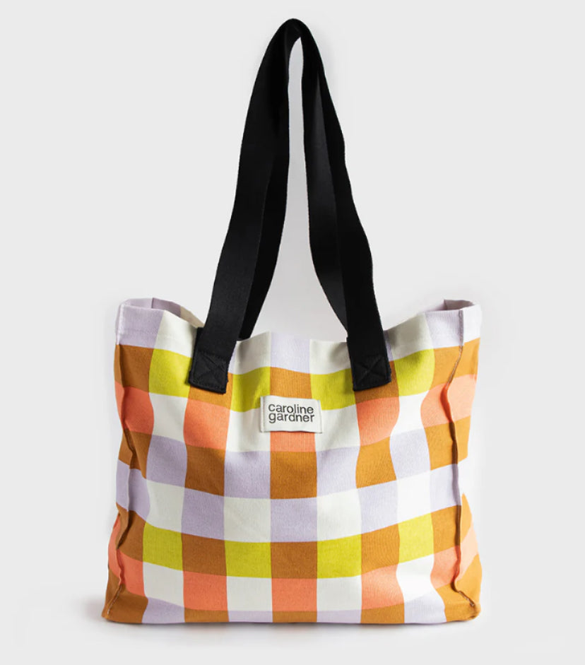 MULTI CHECK DOUBLE HANDLE TOTE BAG