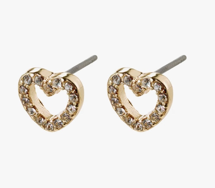 EDIE RECYCLED GOLD PLATED CRYSTAL HEART EARRINGS