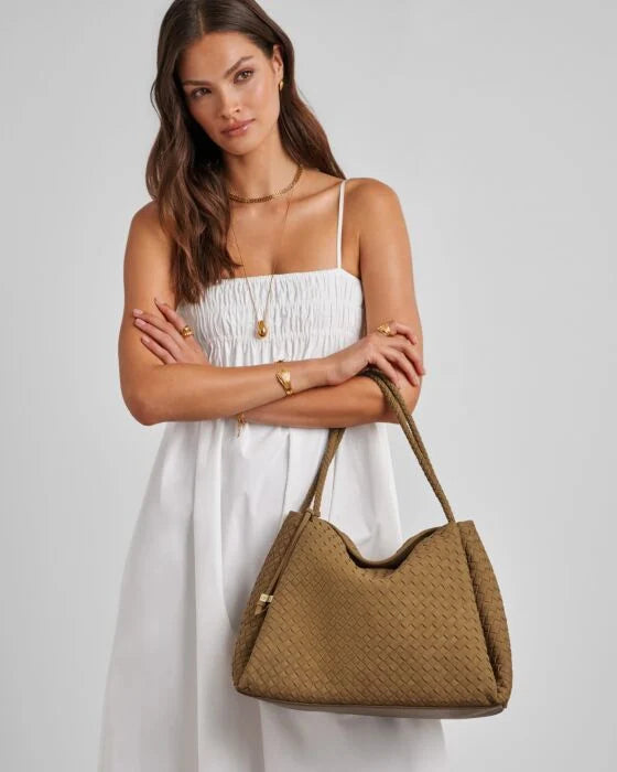 NOVA HAND WOVEN SHOULDER BAG LIGHT CARAMEL SUEDETTE