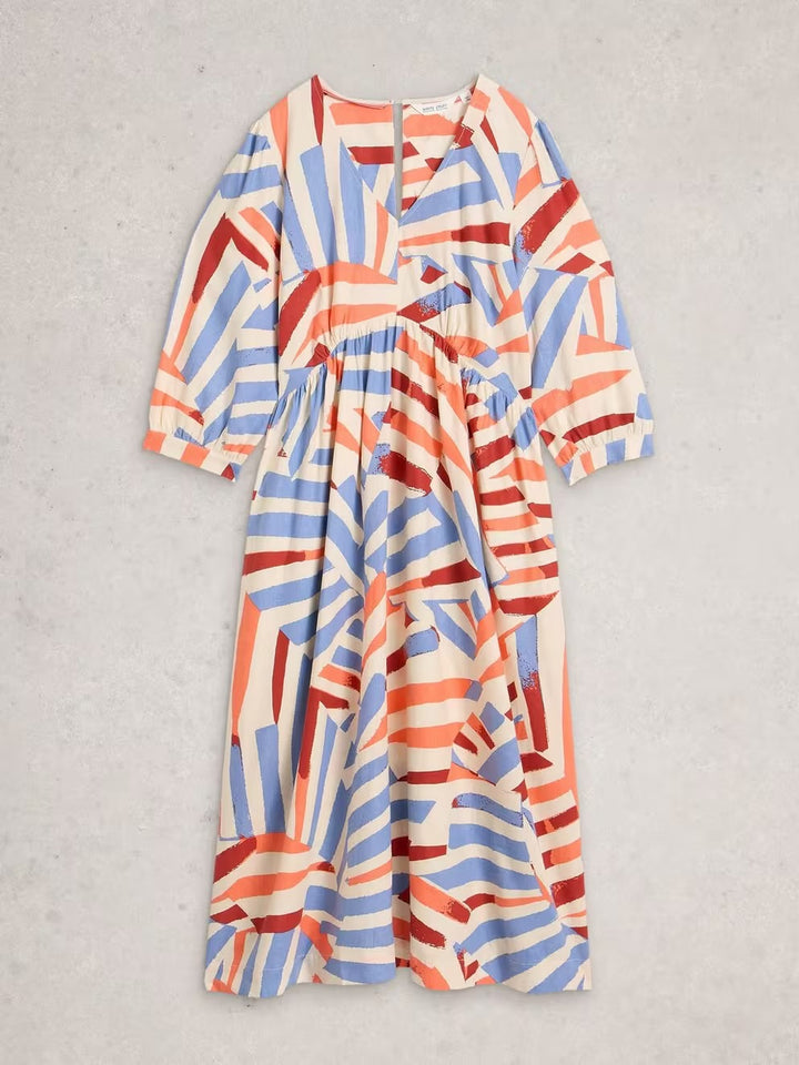 LUCY LINEN BLEND MIDI DRESS IVORY MLT